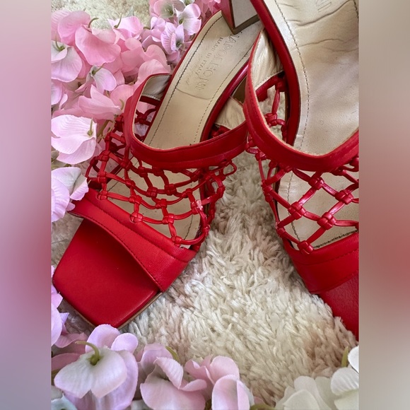 Napoleoni Leather Woven Net Heel Sandals, Mules | Red ❤️ | Women’s Size: 40, EU - Picture 7 of 10